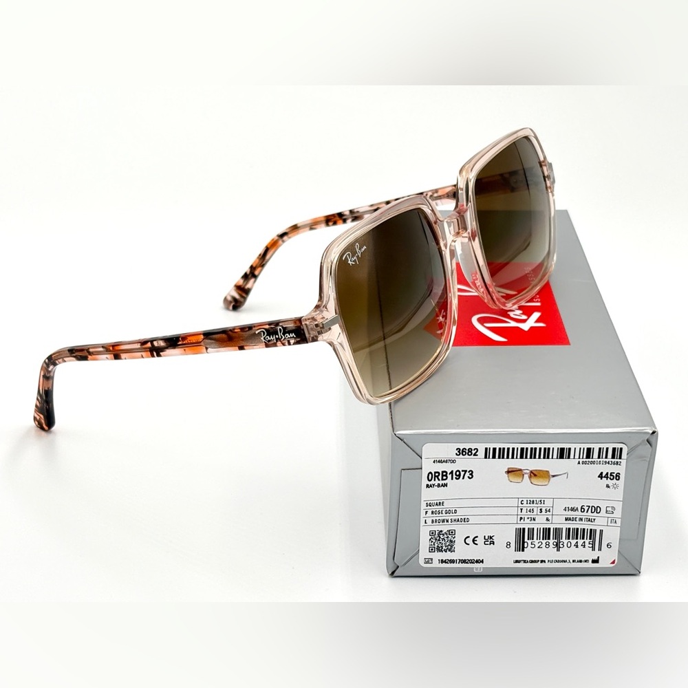 Ray-Ban 1281/51 Sunglasses transparent Brown Large Square Frame Rb1973 - Picture 9 of 12